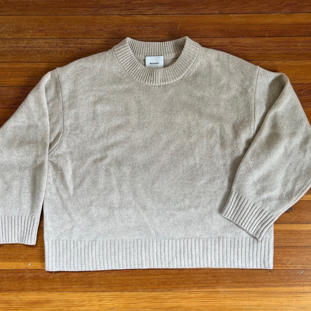 Reformation Cashmere Boyfriend Sweater, Small, Beige/Oatmeal, Oversized Fit